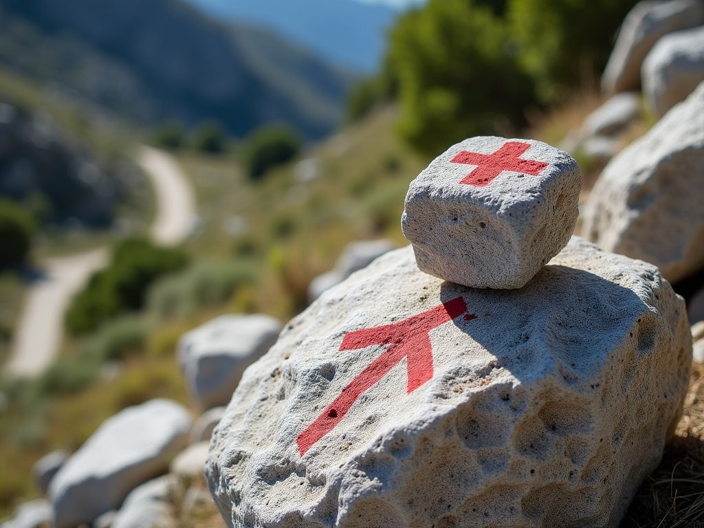 Trail markers and navigation on mountain paths near Delphi
