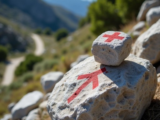 Trail markers and navigation on mountain paths near Delphi