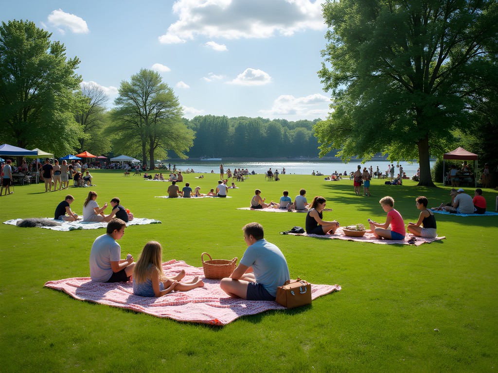 Family enjoying picnic and outdoor activities at Phoenix Park in Eau Claire