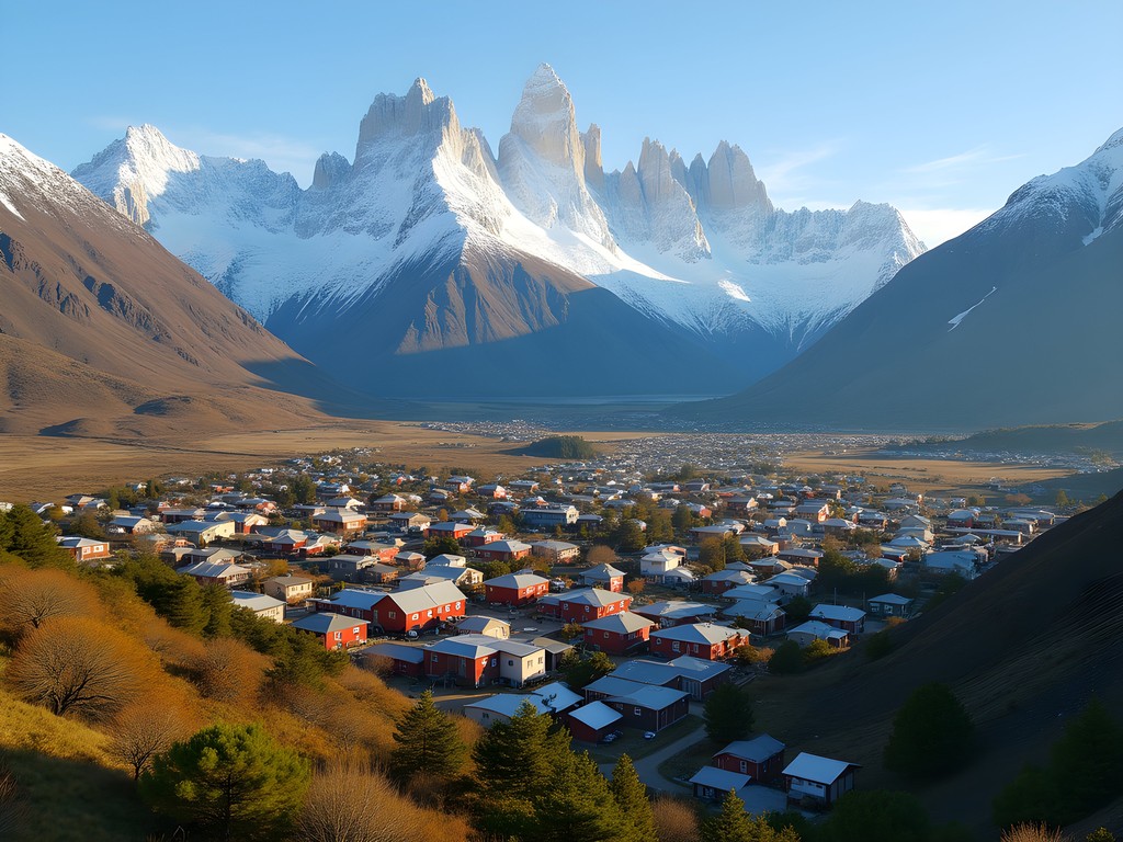 View of El Chalten town with Mount Fitz Roy in the background