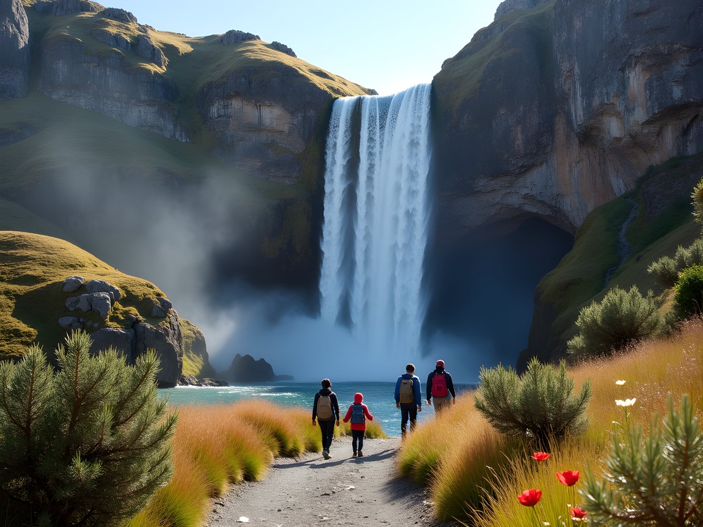 Family hiking to Chorrillo del Salto waterfall near El Chalten