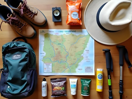 Essential hiking gear laid out for Ruby Mountains backpacking trip