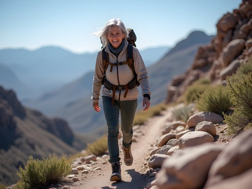 Woman training for Everest Base Camp trek on Arizona mountain trail