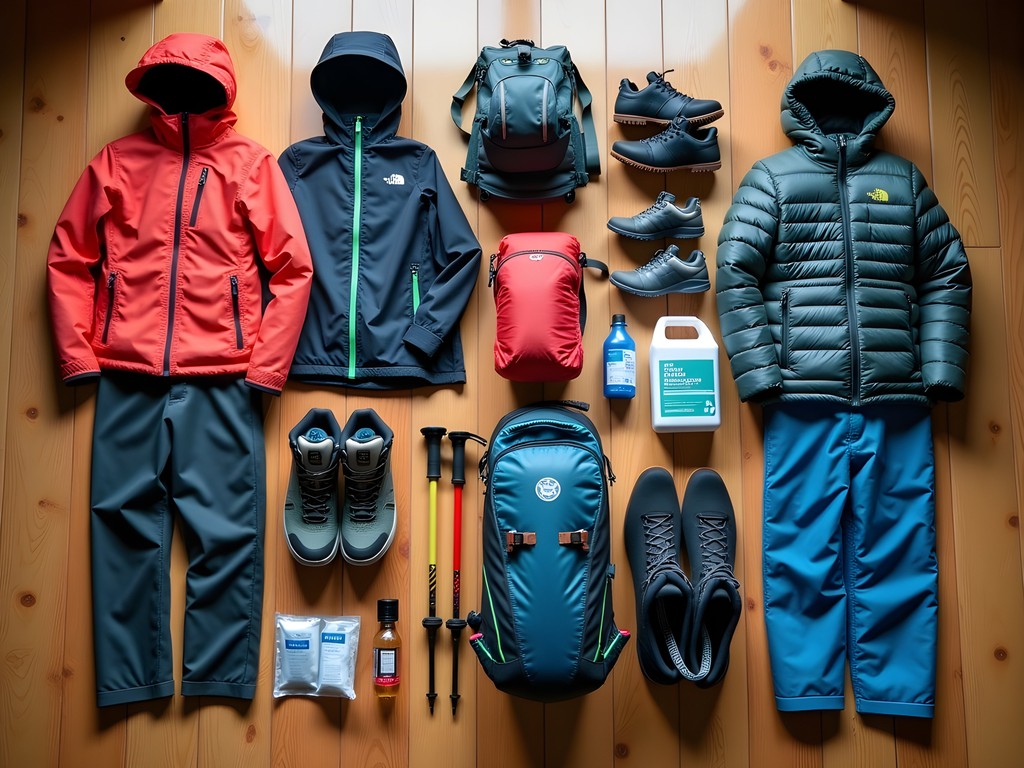 Complete gear layout for Everest Base Camp trek