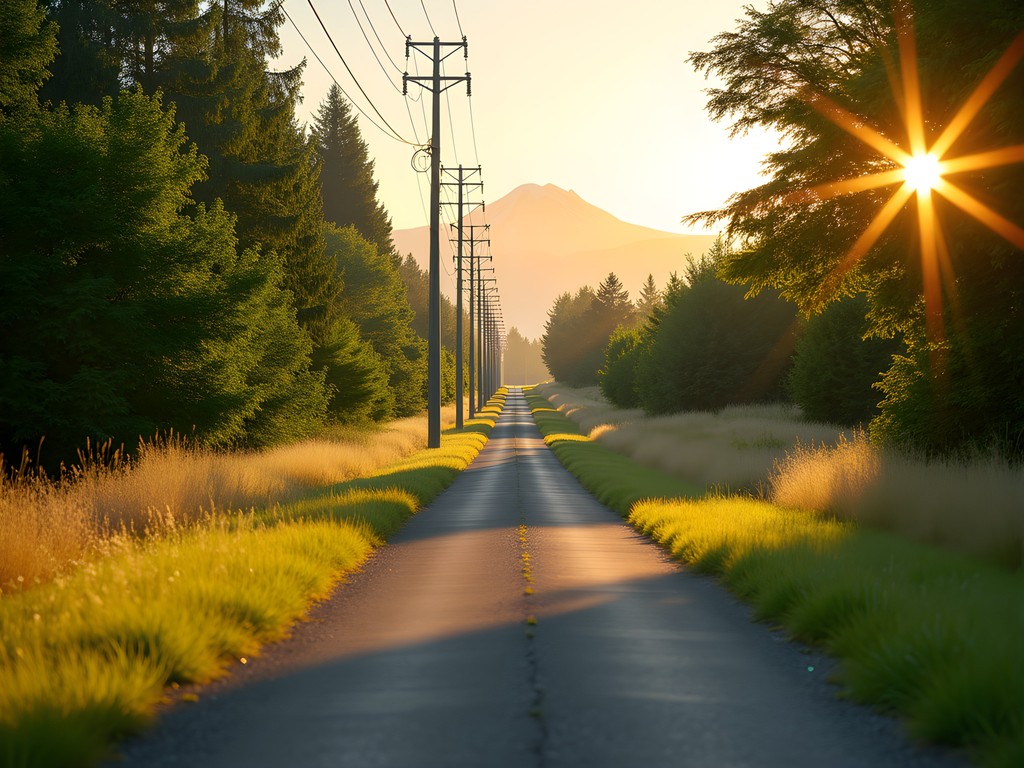 Morning light on the BPA Trail in Federal Way with distant Mt. Rainier view