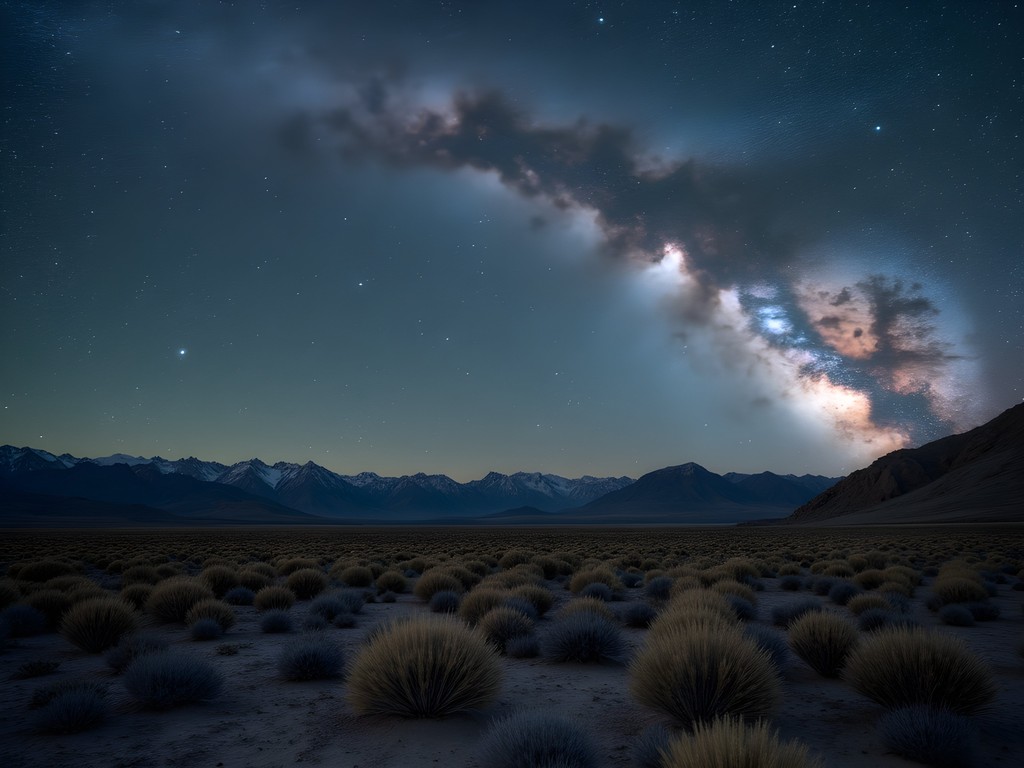 Spectacular Milky Way galaxy visible over desert landscape near Fernley, Nevada