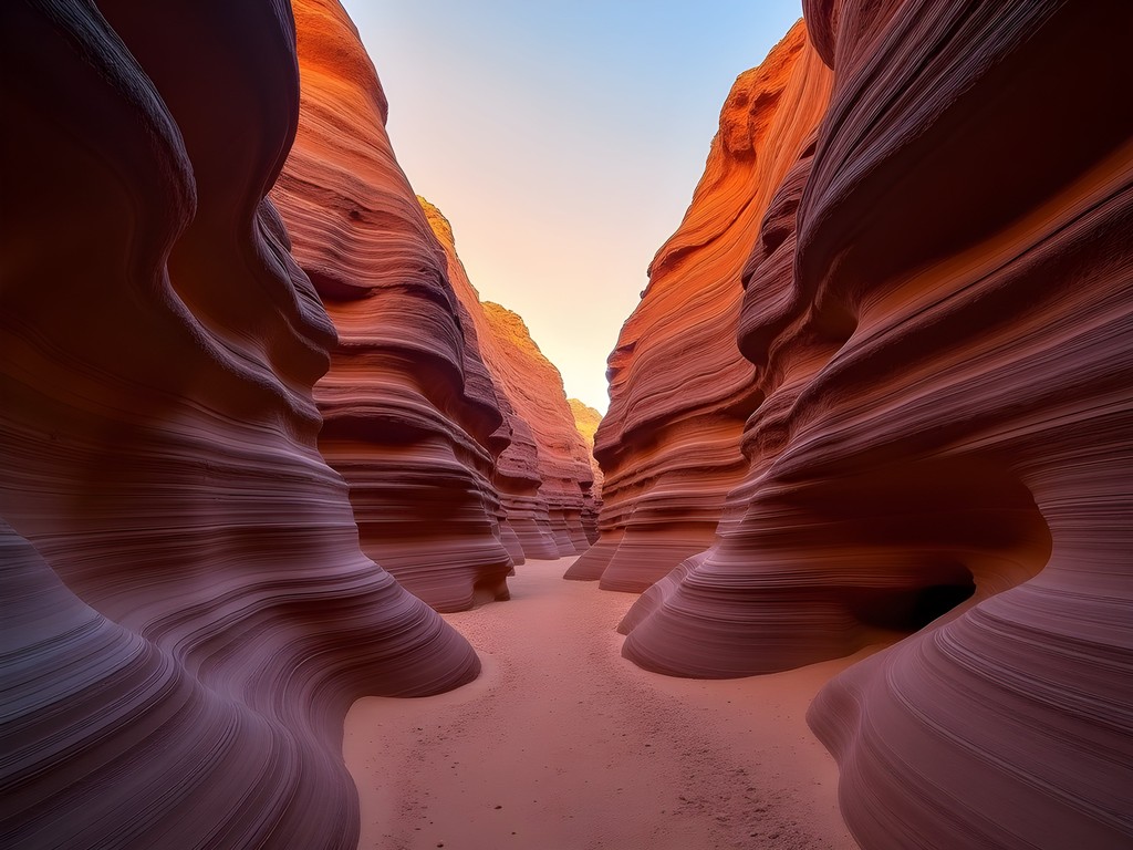 Dramatic red and orange stratified rock formations in Fernley's Painted Canyon at sunrise