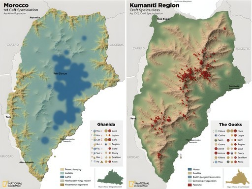 Data visualization comparing craft specialization distribution patterns between Atlas and Ashanti regions