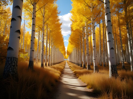 Sunlight filtering through golden aspen trees creating a natural tunnel on Inner Basin Trail