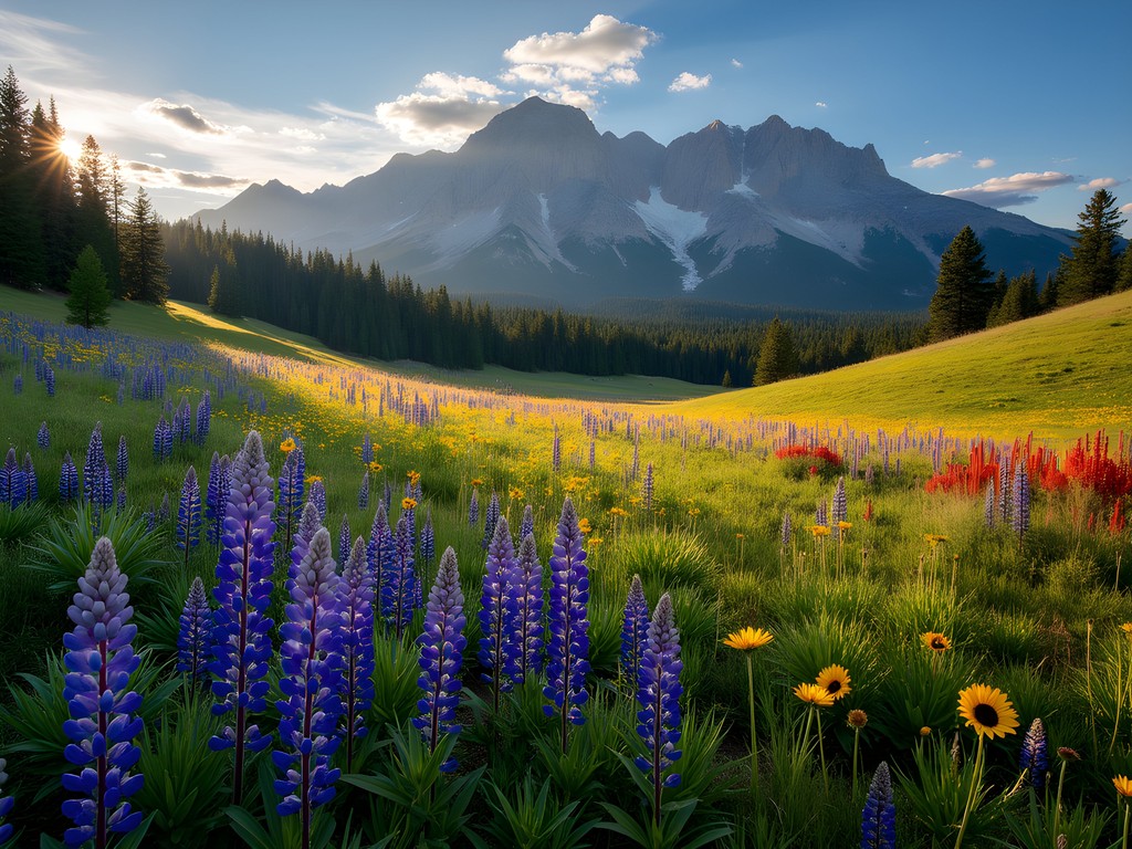 Colorful wildflower meadows along Weatherford Trail in the Inner Basin with San Francisco Peaks in background