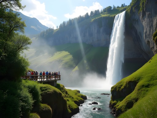Hikers enjoying the view at Brekkefossen Waterfall in Flam