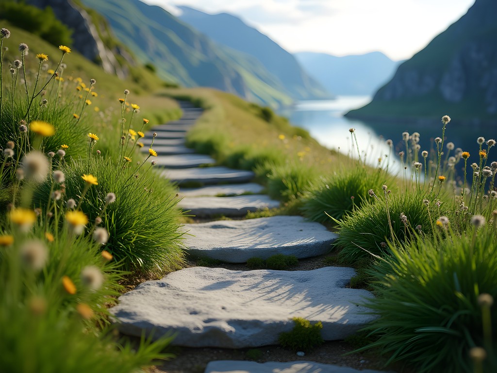 Ancient stone path on the Rimstigen Historical Trail in Flam