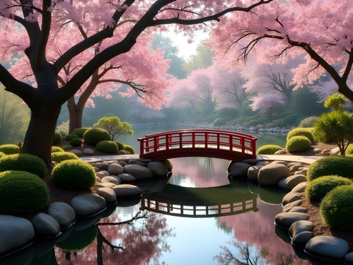 Cherry blossoms in bloom at Shinzen Japanese Garden in Woodward Park