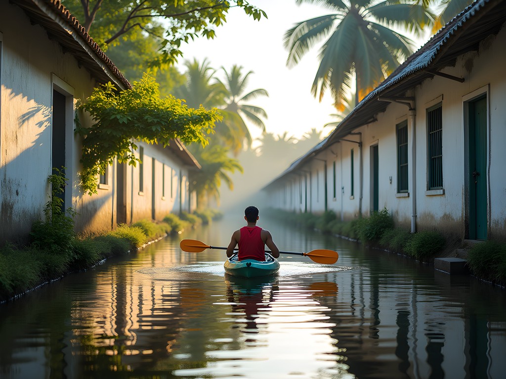 Kayaking through Georgetown's historic canals with colonial architecture
