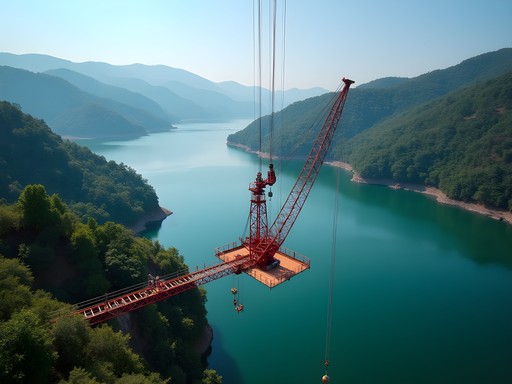 Bungee jumping platform at Mayem Lake in Goa with jumper in mid-air