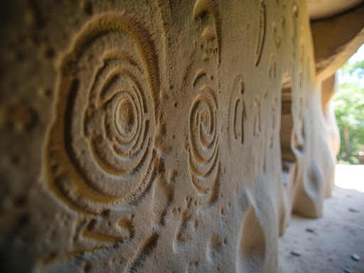 Ancient Taíno petroglyphs on limestone cave wall in El Yunque mountain