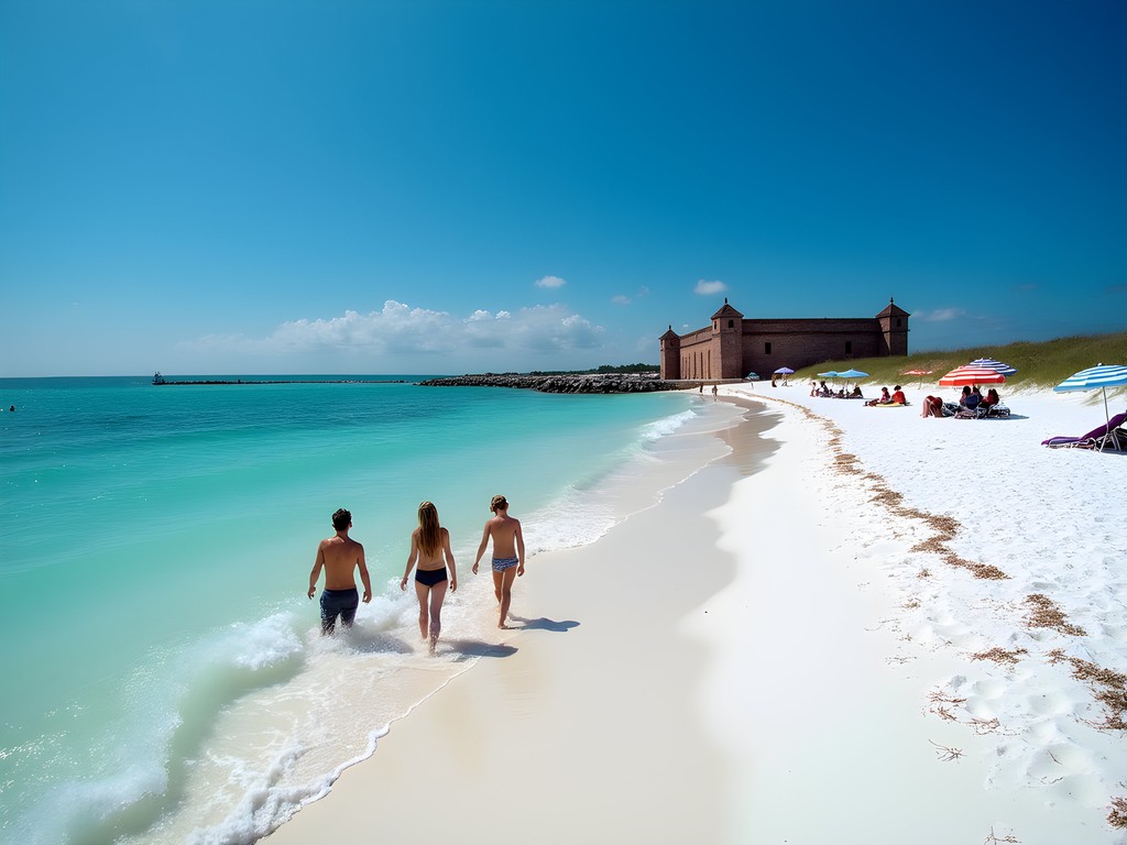 Families enjoying white sand beaches and clear waters at Ship Island Mississippi Gulf Coast