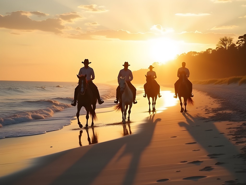 Horseback riders on pristine beach of Daufuskie Island near Hilton Head