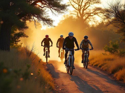 Mountain bikers with guide on safari trail in Hwange National Park