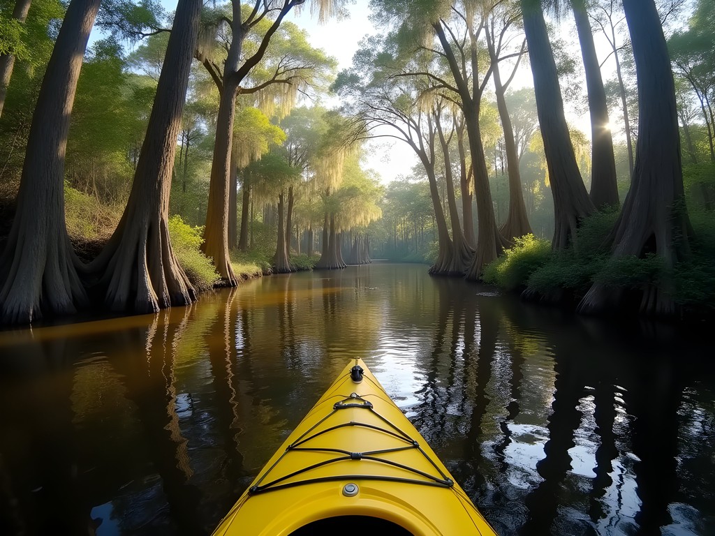 Kayaker's view of cypress trees along Julington Creek in Jacksonville