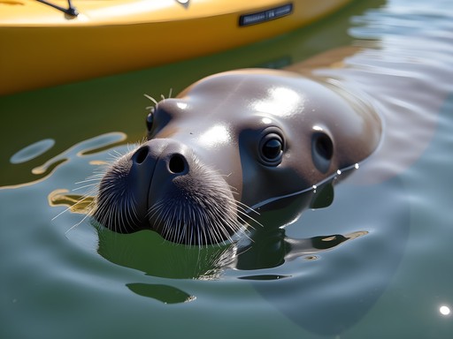 Wild manatee surfacing near kayak in Jacksonville waterway