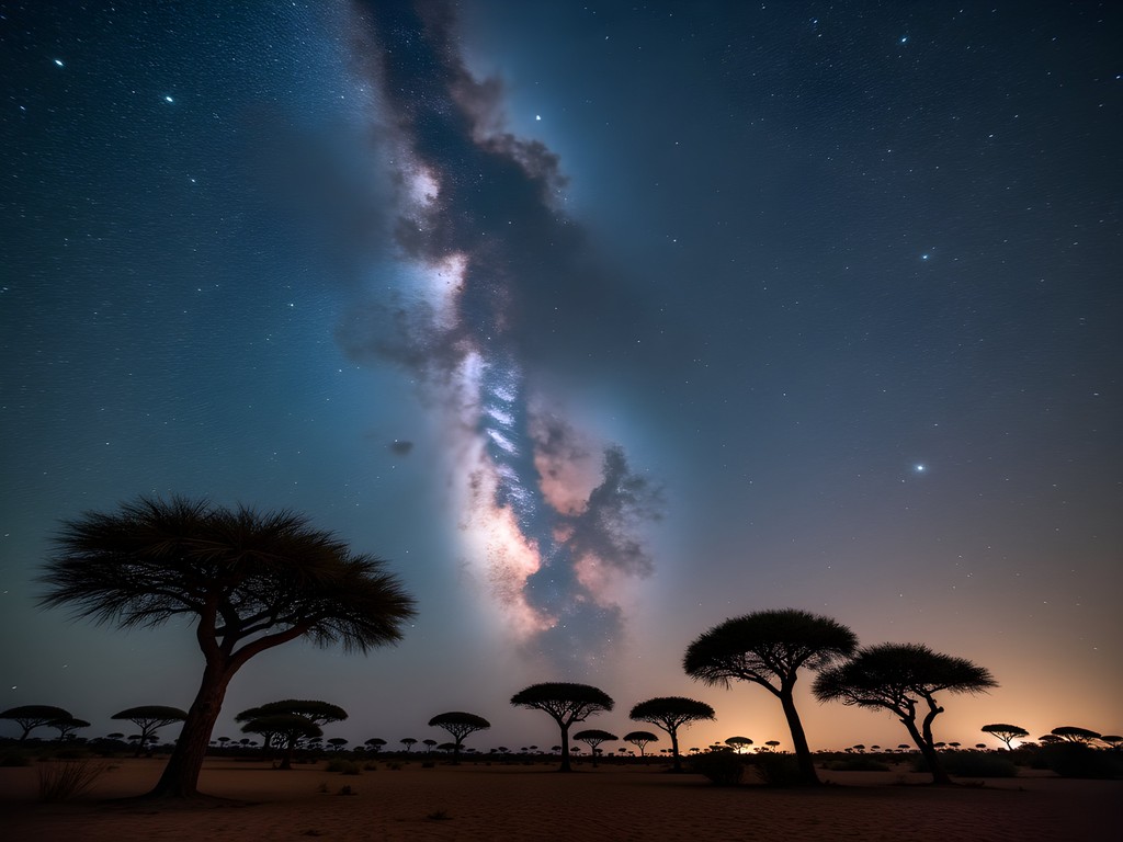 Spectacular night sky over the Kalahari Desert showing the Milky Way and Southern Cross