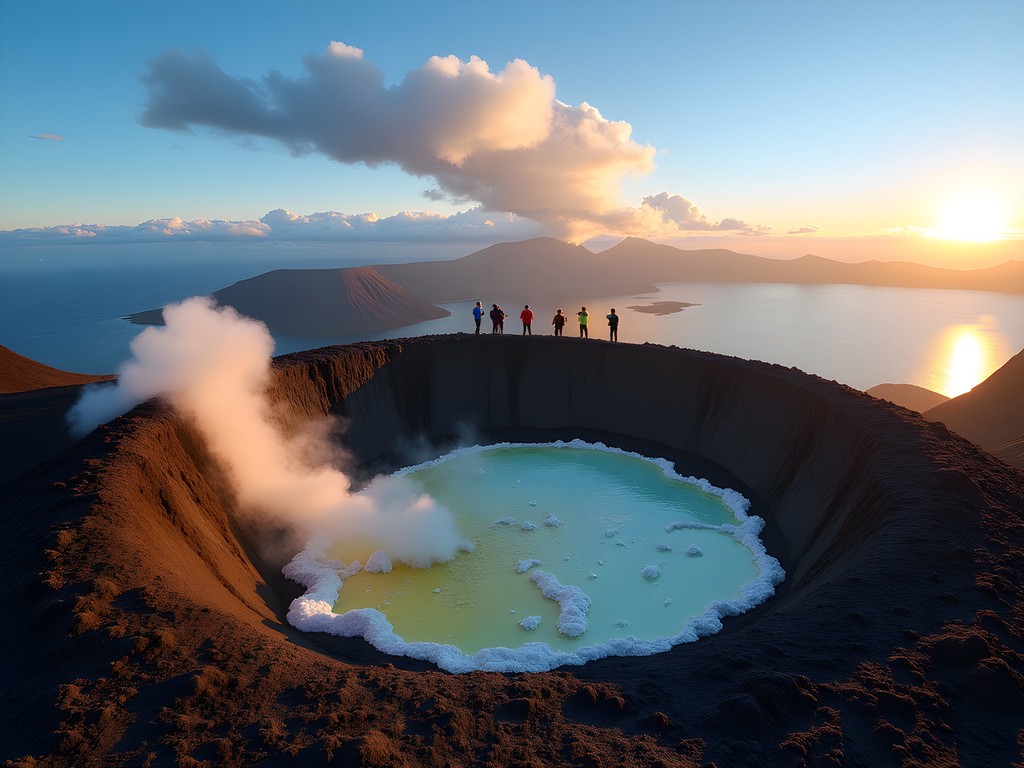 Hikers reaching the summit crater of Avachinsky Volcano in Kamchatka