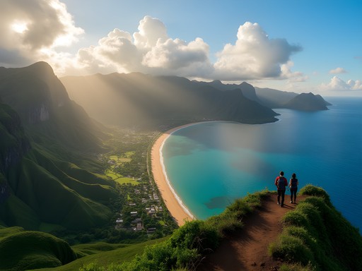 Panoramic view of Kaneohe Bay from Moanalua Ridge Trail summit