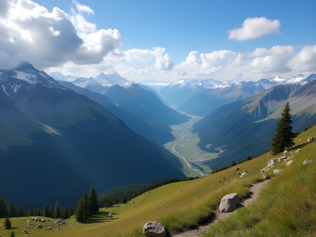 Panoramic mountain view from Archa-Tor Pass showing multiple valleys and distant peaks in Kyrgyzstan