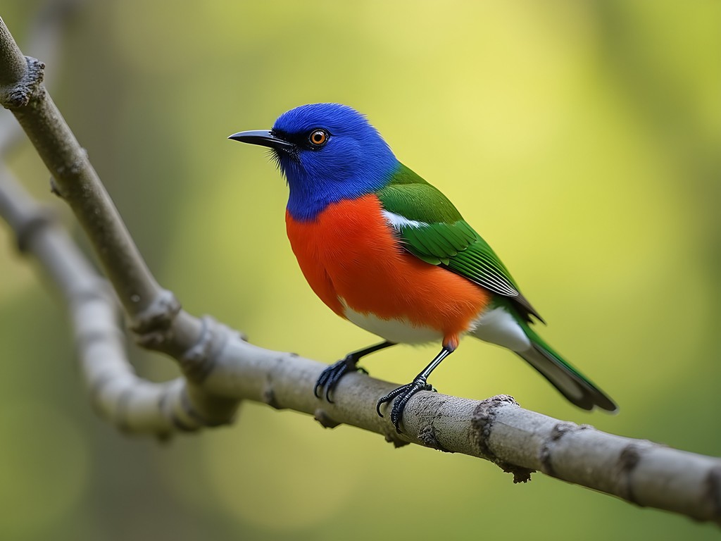 Male painted bunting with vibrant blue, red and green plumage perched in maritime forest vegetation on Kiawah Island
