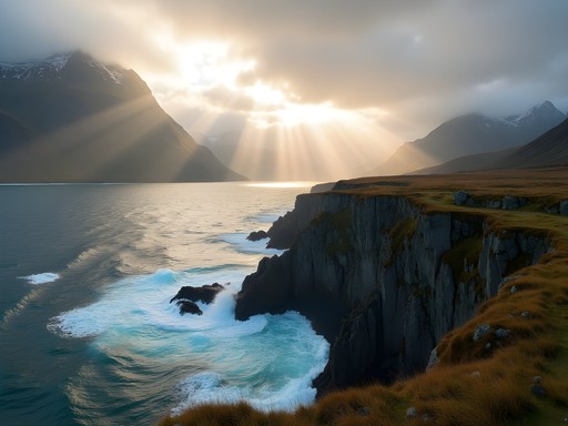 Dramatic Kodiak coastal landscape with mountains and sea