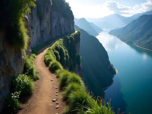 Dramatic clifftop trail between Tzununa and San Marcos villages overlooking Lake Atitlan
