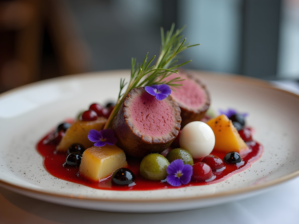 Elegant plated Sámi-inspired cuisine at Icehotel Restaurant in Swedish Lapland