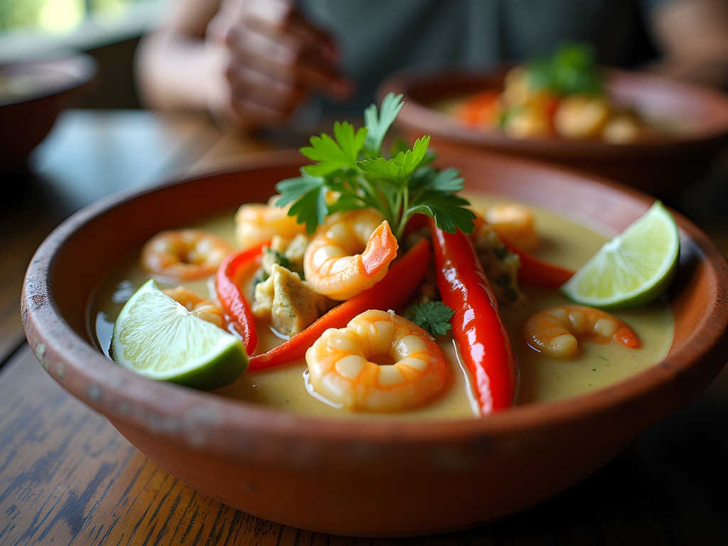 Traditional Maranhão seafood dish with colorful presentation in a local restaurant