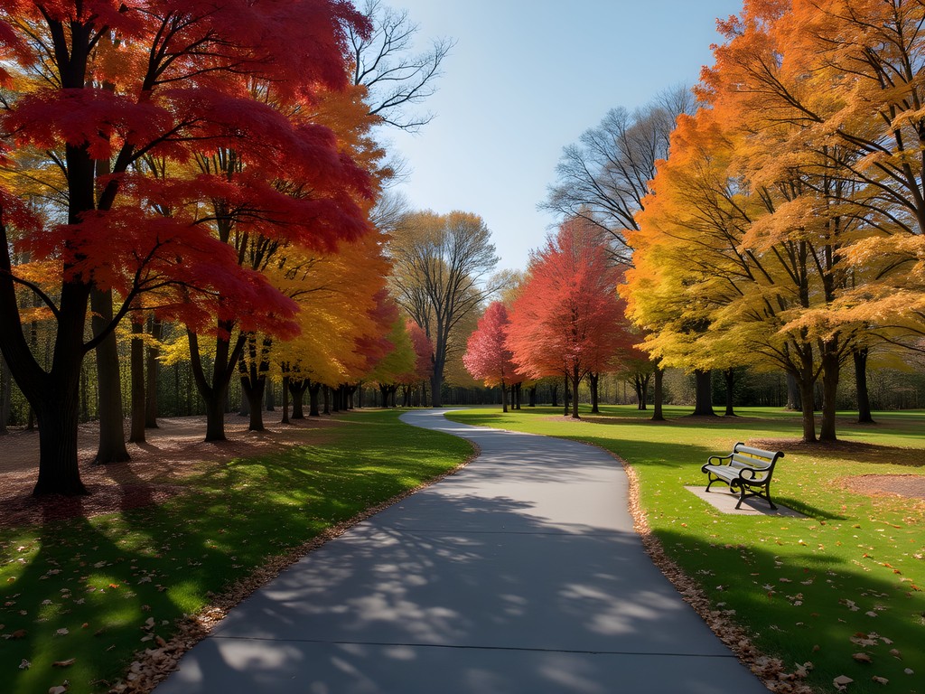 Winding trail through fall foliage at Bicentennial Park in Livonia, Michigan