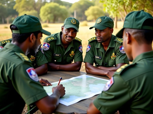 Conservation team briefing before anti-poaching patrol in Lower Zambezi