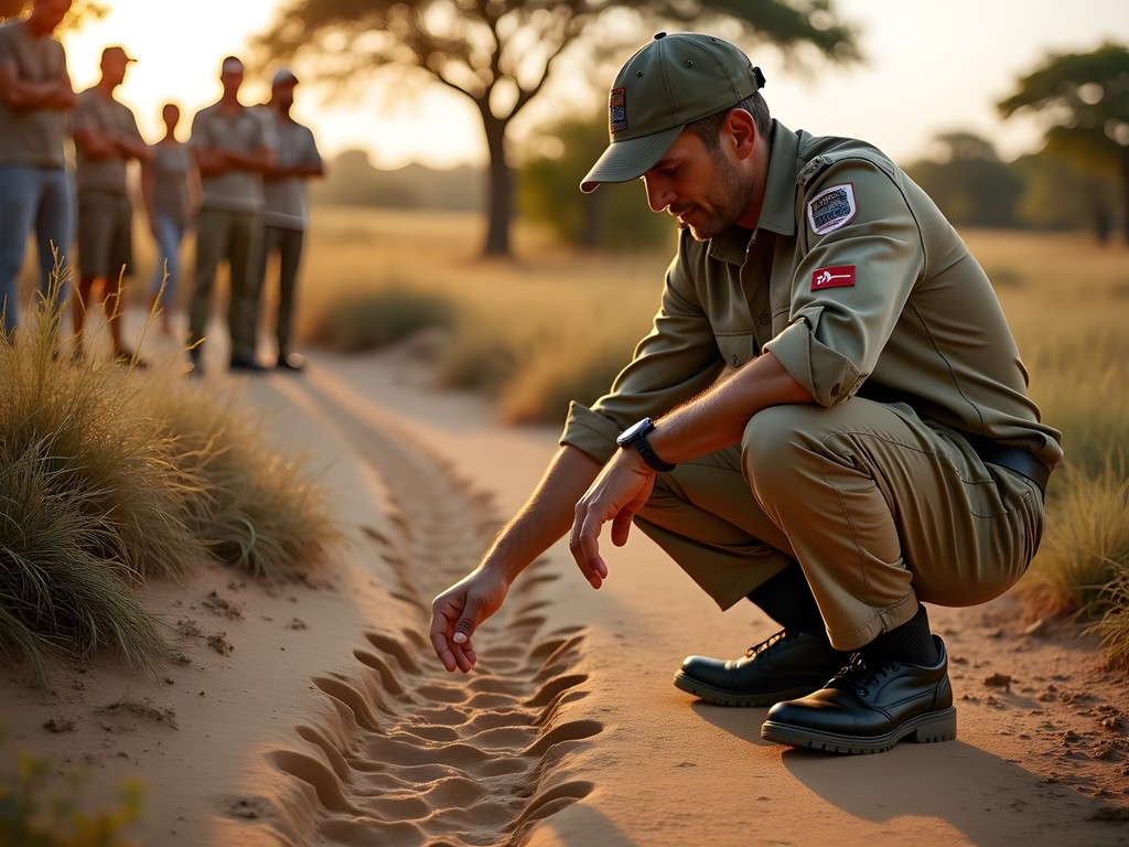 Expert safari guide tracking wildlife on foot in Lower Zambezi