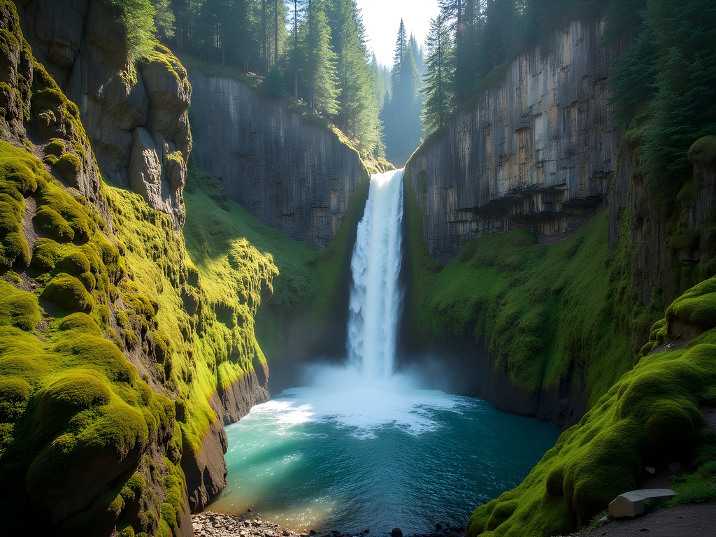 The stunning two-tiered Toketee Falls surrounded by basalt columns near Medford Oregon