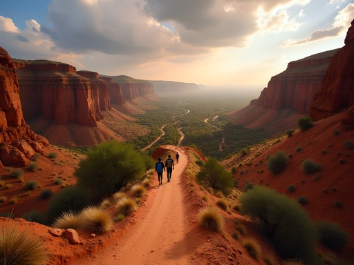 Ancient trail winding through dramatic Tigray landscape toward distant rock church