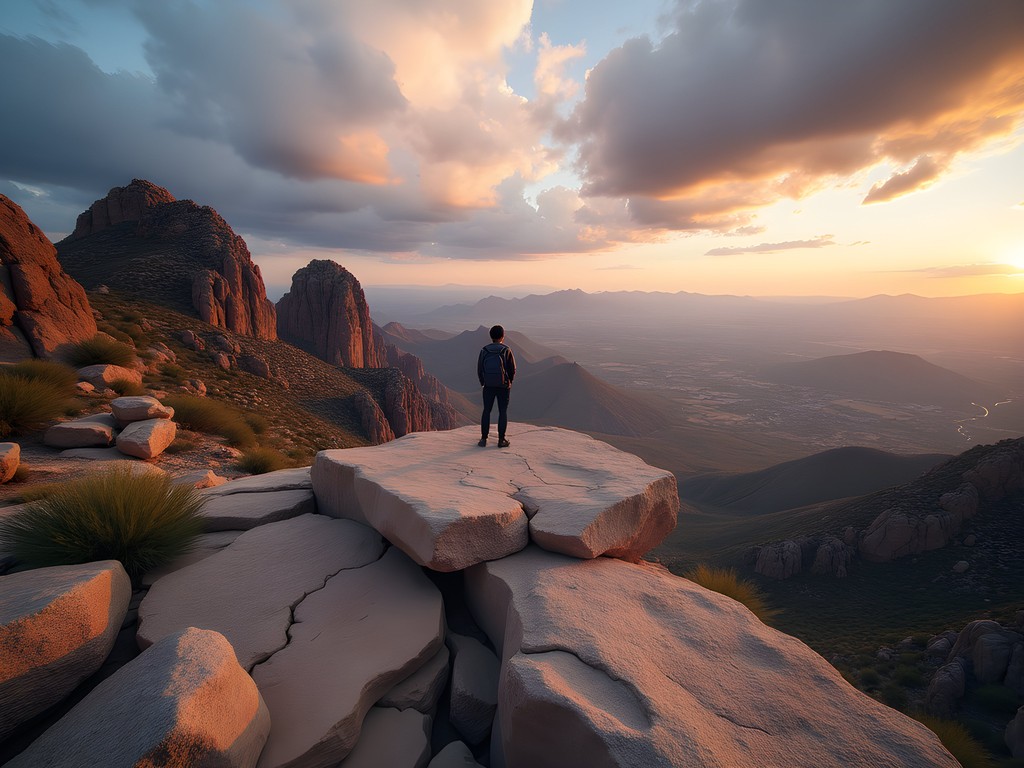 Expansive view from Flatiron Summit showing dramatic desert landscape and distant mountain ranges