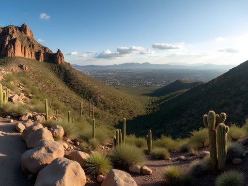 Panoramic view from Ridge Line Trail in Hawes Trail System showing desert wilderness meeting Mesa's urban landscape