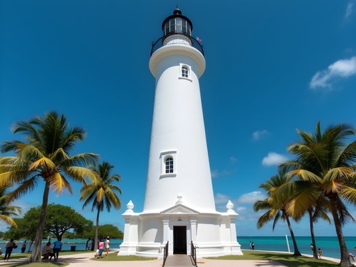 Family exploring historic Cape Florida Lighthouse at Bill Baggs State Park