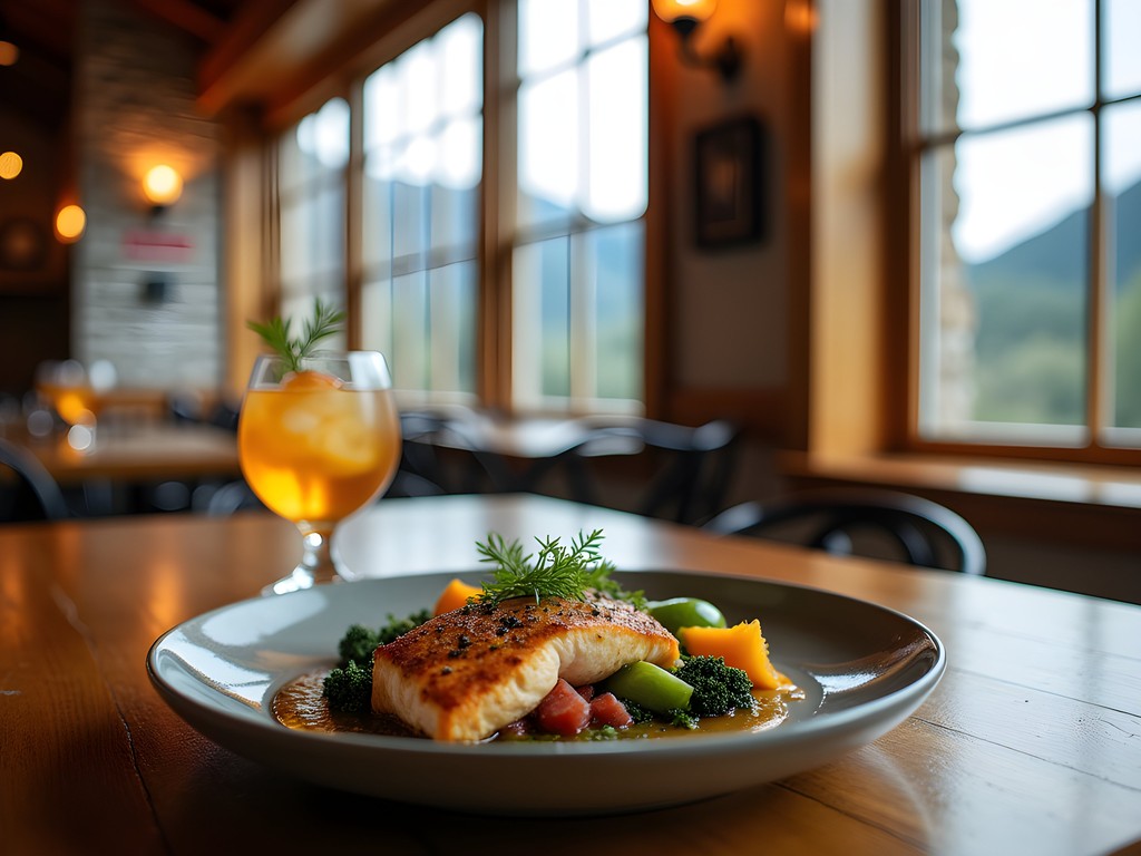 Climber enjoying recovery meal at upscale Morgantown restaurant after day at Coopers Rock