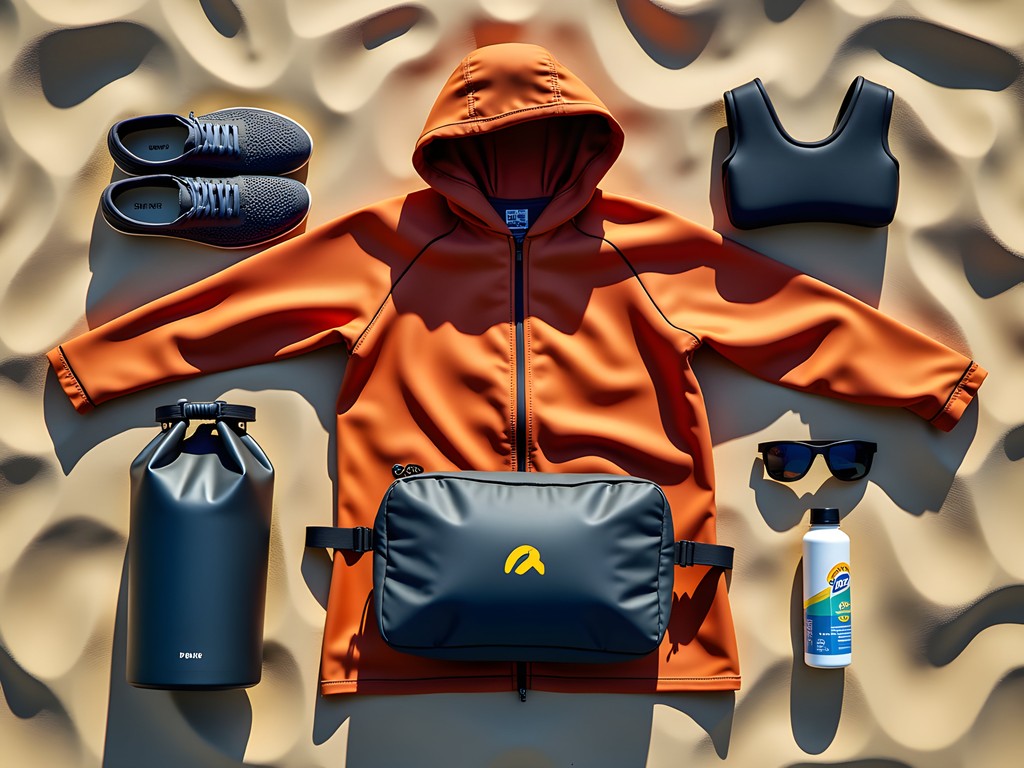 Essential kite surfing gear laid out on Mui Ne beach