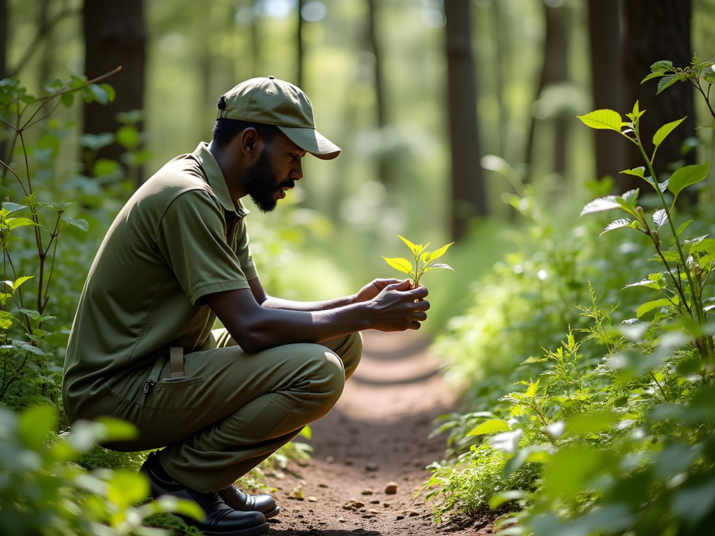 Local guide showing medicinal plants on Eastern Highlands trail