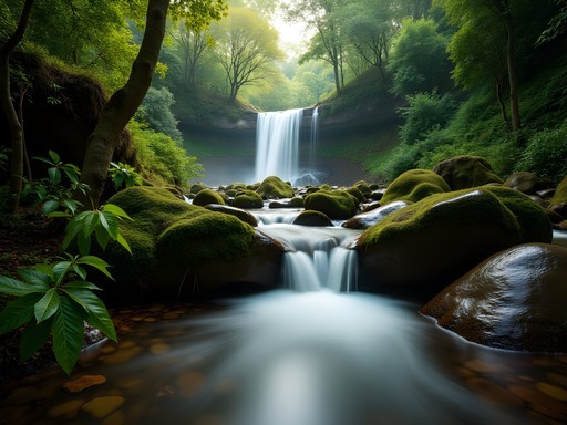Peaceful waterfall surrounded by lush vegetation in Karura Forest, Nairobi