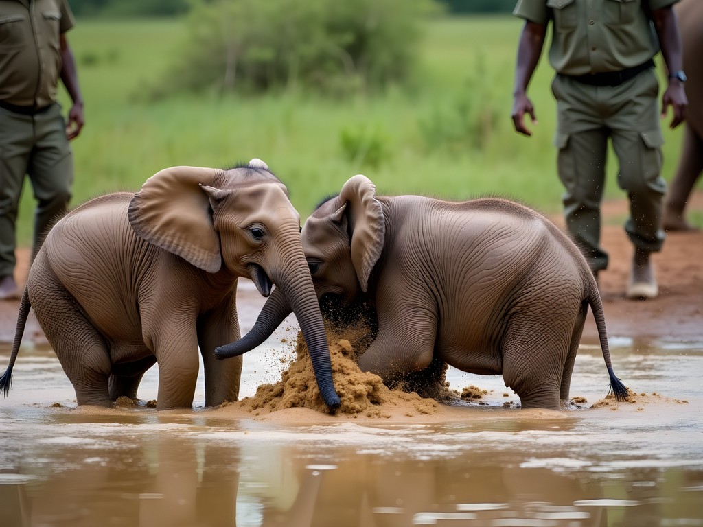 Baby elephants enjoying mud bath at David Sheldrick Wildlife Trust in Nairobi