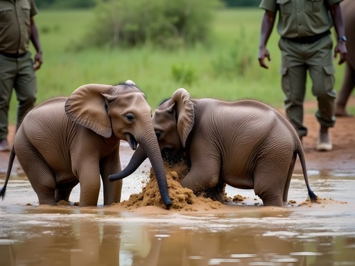 Baby elephants enjoying mud bath at David Sheldrick Wildlife Trust in Nairobi