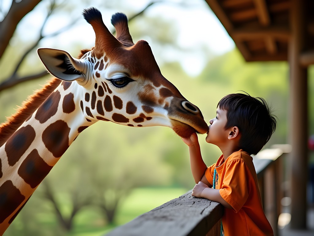 Child feeding Rothschild giraffe at Nairobi Giraffe Centre