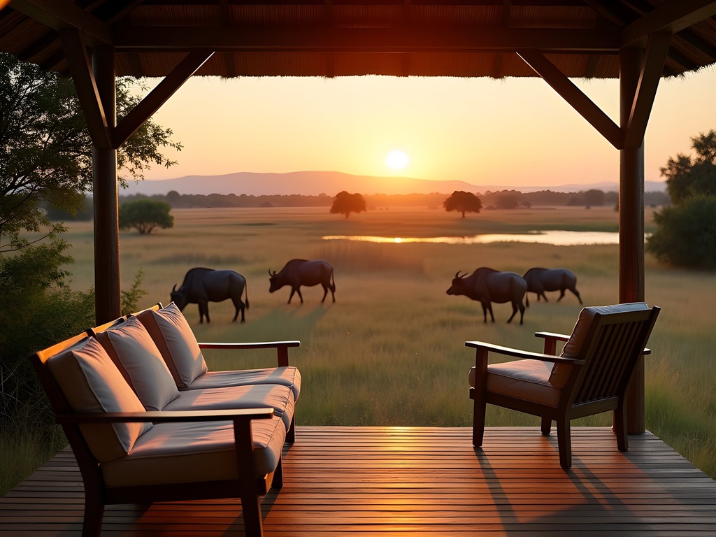 Sunset wildlife viewing from luxury lodge deck overlooking Nairobi National Park